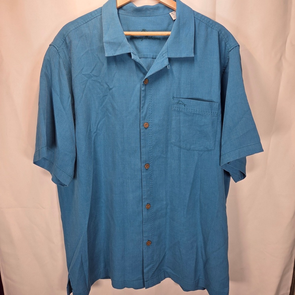 Tommy Bahama Men's XL Short Sleeve Button Down‎ Blue Hawaiian Shirt Island Zone